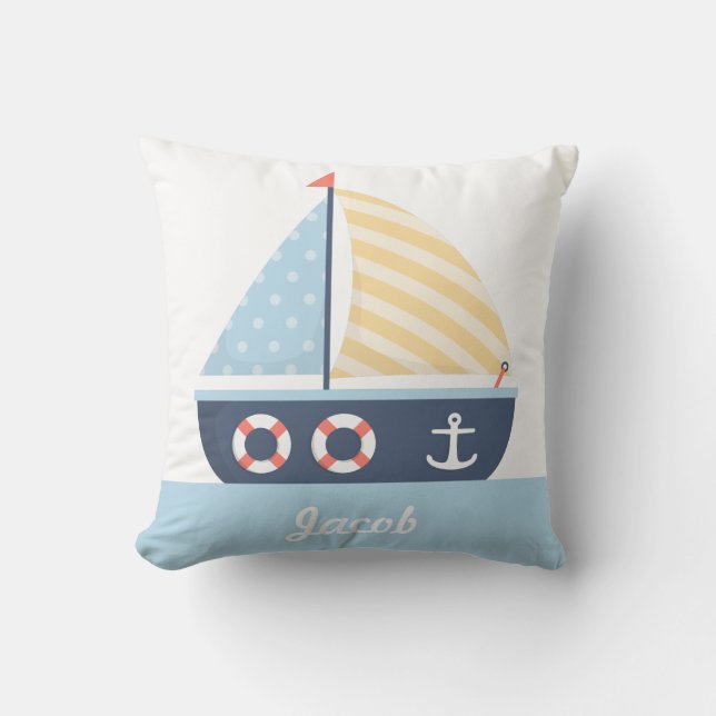 Elegant Sail boat Nautical Theme Boys Room Decor Cushion (Front)