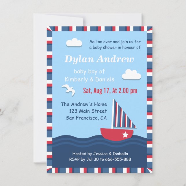 Elegant Sailboat Nautical baby shower party Invitation (Front)