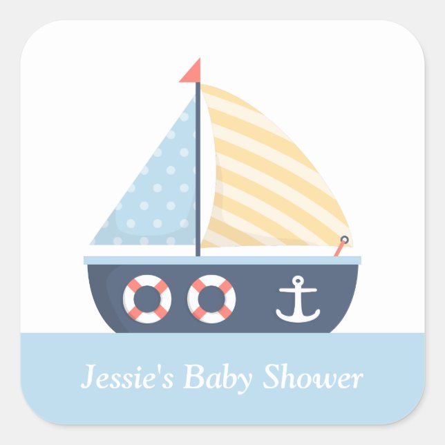 Elegant Sailboat Nautical Baby Shower Square Sticker (Front)
