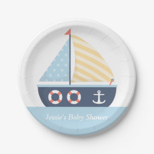 Elegant Sailboat Nautical Baby Shower Supplies Paper Plate