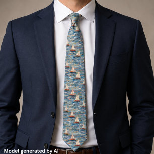 Elegant Sailboat Painting - Nautical Aesthetic Tie