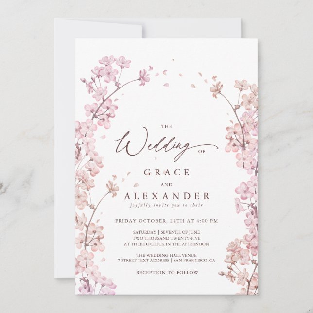 Elegant Sakura Branch modern spring Invitation (Front)