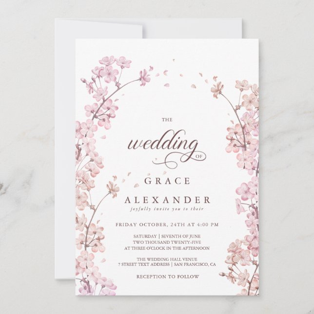 Elegant Sakura Branch modern spring Invitation (Front)