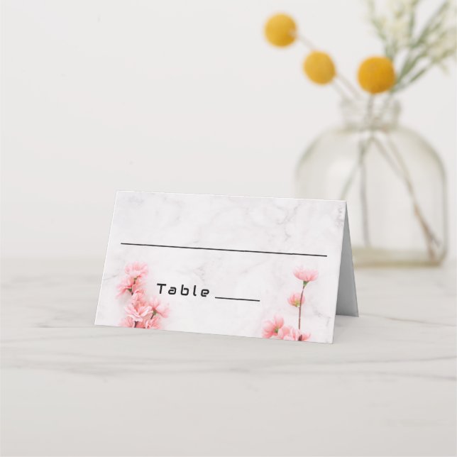 Elegant Sakura Cherry Blossom pink marble wedding Place Card (Front)