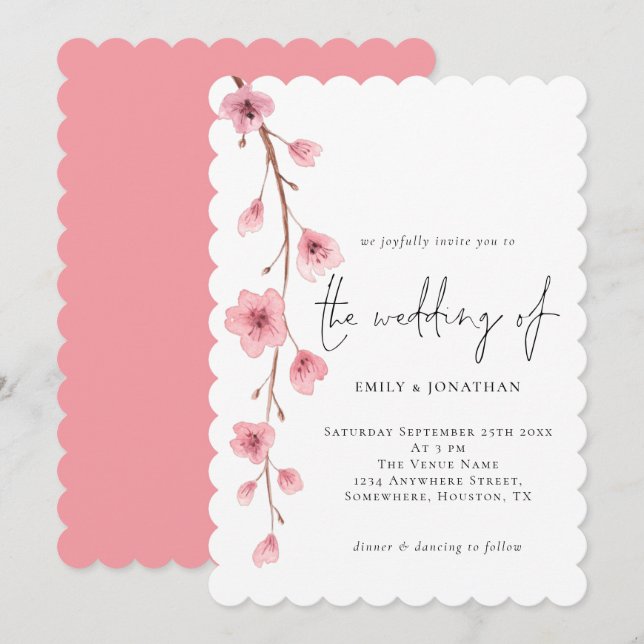 Elegant Sakura Cherry Blossom Wedding Invitation (Front/Back)