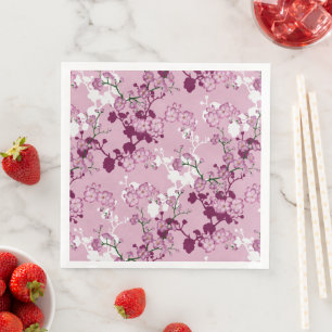 Elegant Sakura Pink Burgundy White Cherry Blossoms Napkin