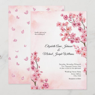 Elegant Sakura Pink Cherry Blossom Floral Wedding Invitation