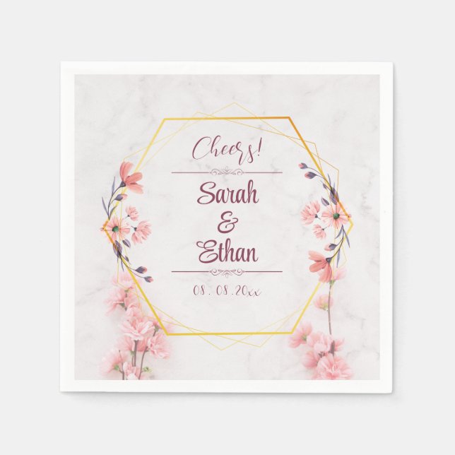 Elegant Sakura Pink floral Cherry Blossom Wedding Napkin (Front)