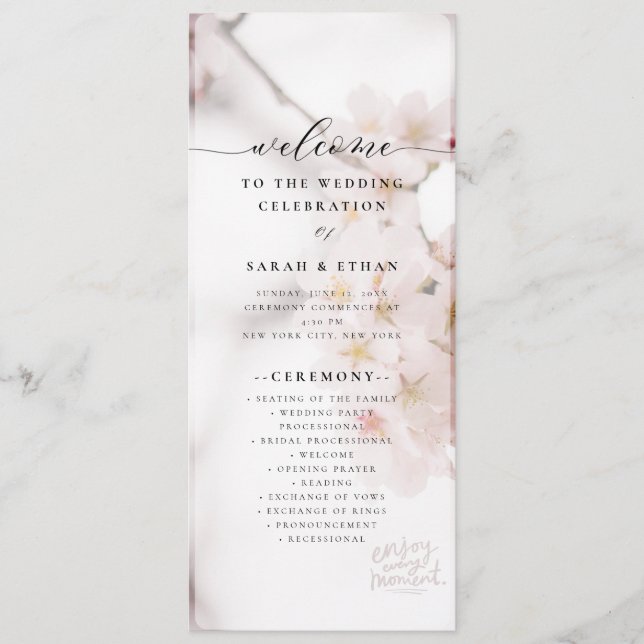 Elegant Sakura Pink floral Cherry Blossom Wedding  Programme (Front)