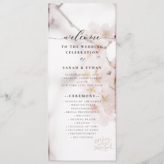 Elegant Sakura Pink floral Cherry Blossom Wedding  Programme