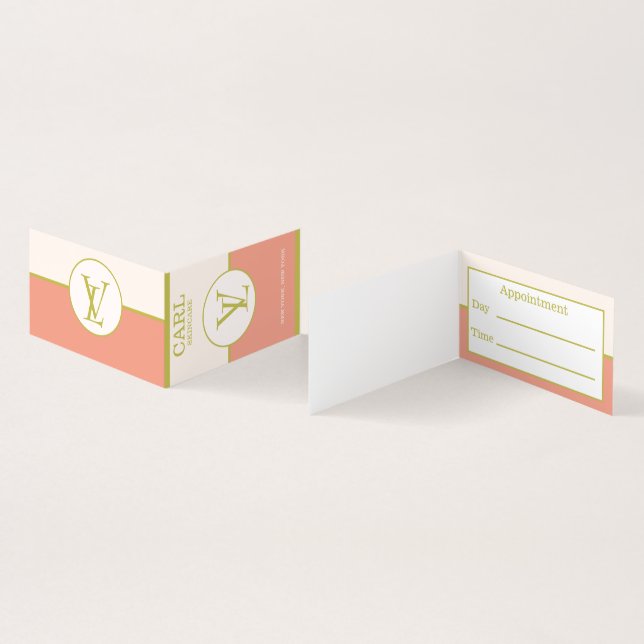 Elegant Salmon Pink Double Monogram Business Card (Inside and Outside)