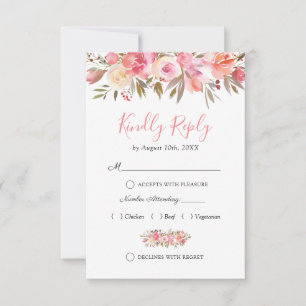 Elegant Salmon Pink Floral Wedding RSVP Card