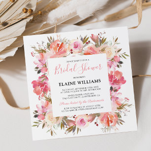 Elegant Salmon Pink Flower Bridal Shower Invitation