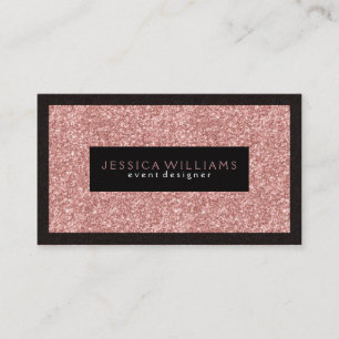 Elegant Salmon Pink Glitter With Black Accents Business Card