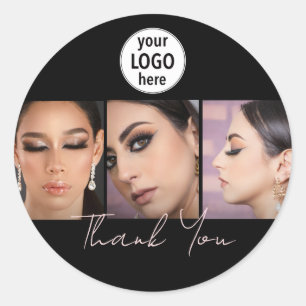 Elegant Salon Black Blush Photo Thank You Classic Round Sticker