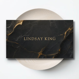 Elegant Salon Black Marble QR Code Business Cards