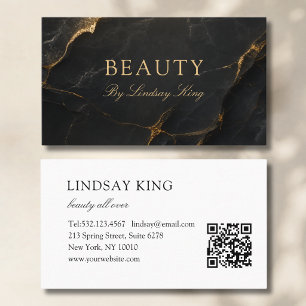 Elegant Salon Black Marble QR Code Business Cards
