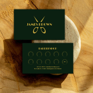 Elegant Salon Green and Gold Barbershop Loyalty Card