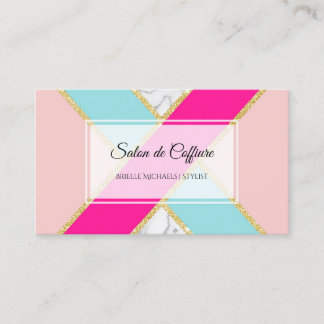 Elegant Salon Pink and Blue Glitter and Marble Business Card