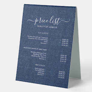 Elegant Salon & Spa Price List Table Tent