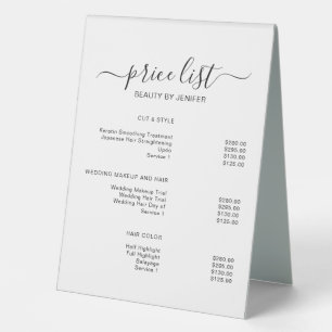 Elegant Salon & Spa Price List Table Tent