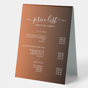 Elegant Salon & Spa Price List Table Tent