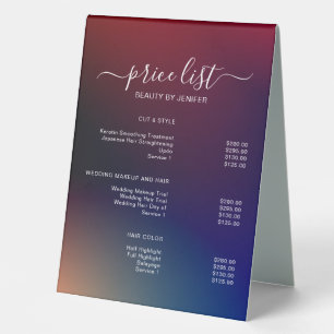 Elegant Salon & Spa Price List Table Tent