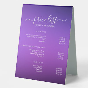 Elegant Salon & Spa Price List Table Tent