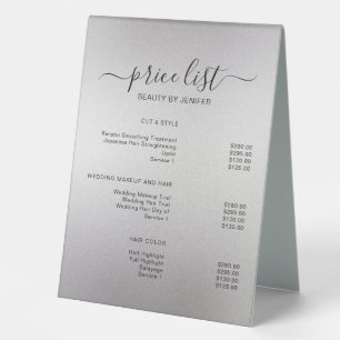 Elegant Salon & Spa Price List Table Tent