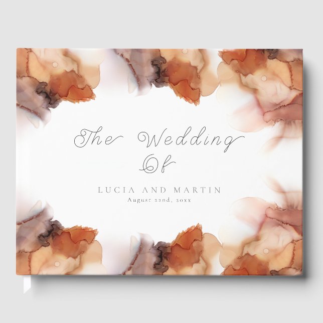 Elegant Sample Orange Watercolor Ink Wedding  Guest Book (Front)