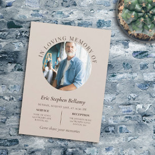 Elegant Sand & Brown Round Photo Memorial Funeral Invitation