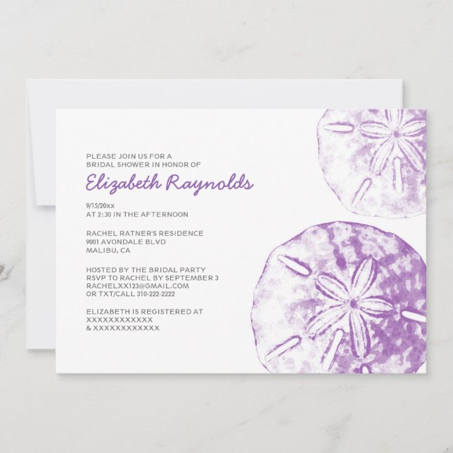 Elegant Sand Dollar Bridal Shower Invitations (Front)