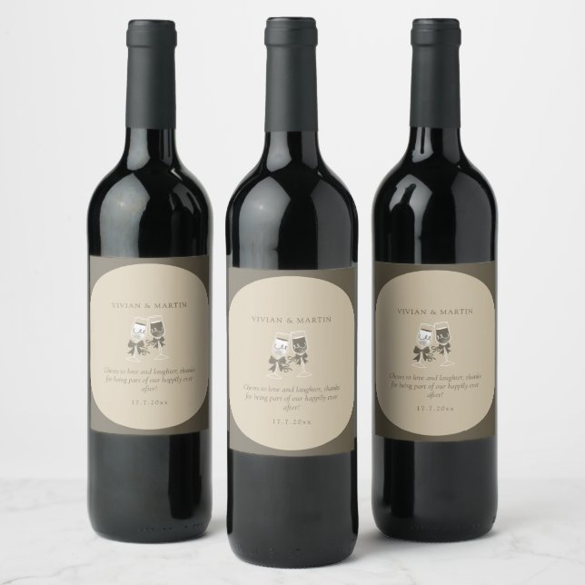 Elegant Sand Green Wedding Wine Label (Bottles)