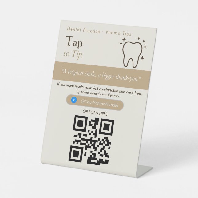 Elegant Sand Scan to Tip QR Code Sign | Venmo Tips (Front)