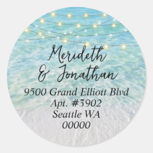 Elegant Sandy Beach Sea Glass Lights Script Classic Round Sticker