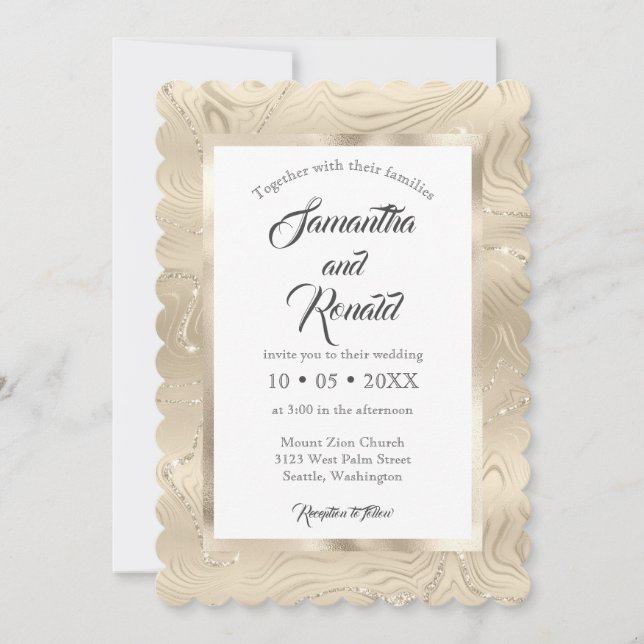 Elegant Sandy Gold Faux Foil Wedding Invitation (Front)