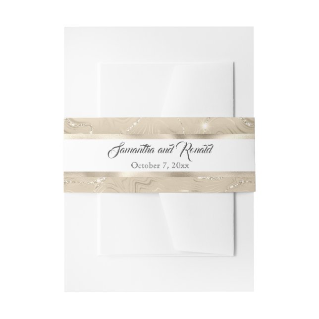 Elegant Sandy Gold Faux Foil Wedding Invitation Belly Band (Front Example)