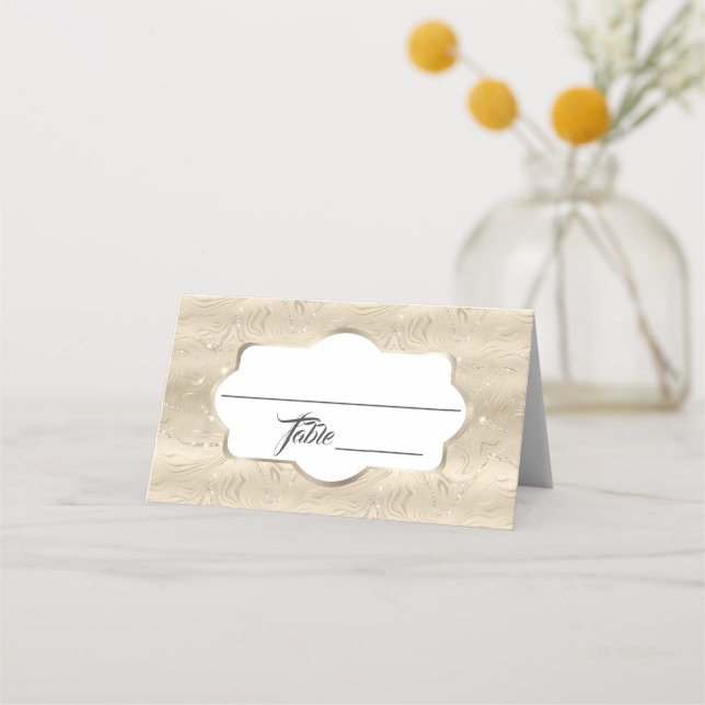 Elegant Sandy Gold Faux Foil Wedding Place Card (Front)