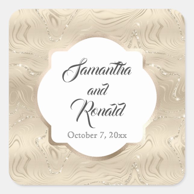 Elegant Sandy Gold Faux Foil Wedding Square Sticker (Front)