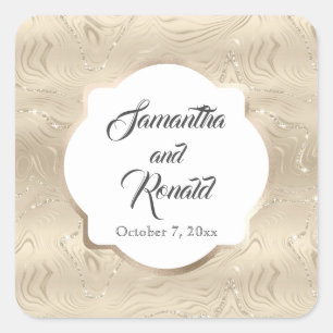Elegant Sandy Gold Faux Foil Wedding Square Sticker