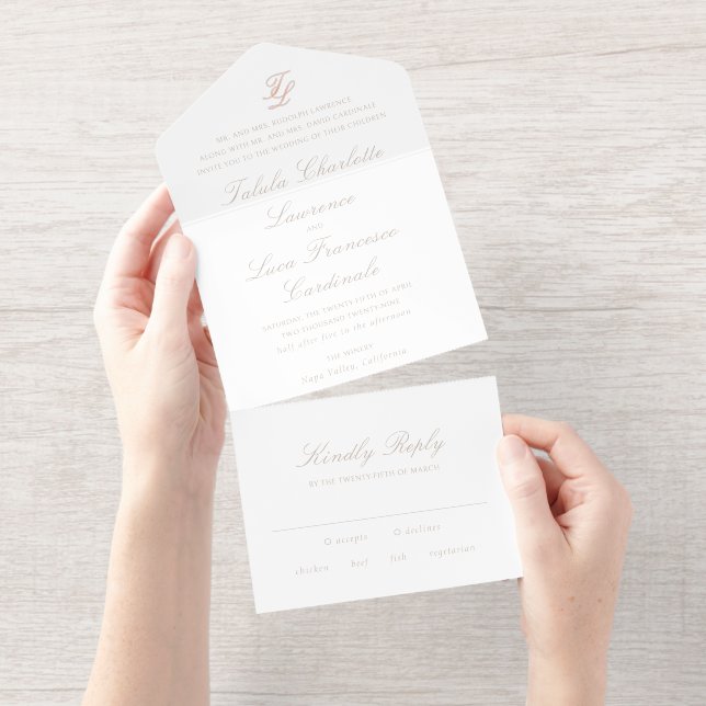 Elegant Sandy Neutral Traditional Wedding All In One Invitation (Tearaway)
