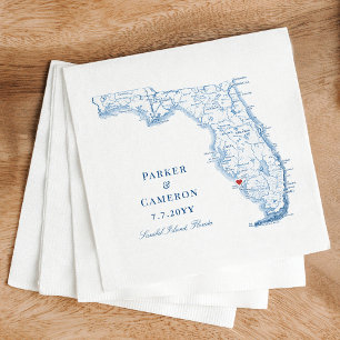 Elegant Sanibel Island Florida Map Wedding  Napkin