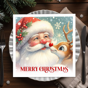 Elegant Santa and Rudolph Christmas Dinner Party Napkin