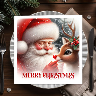 Elegant Santa and Rudolph Christmas Party Dinner  Napkin