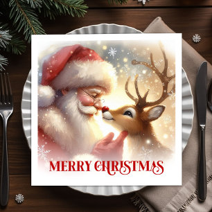 Elegant Santa and Rudolph Holiday Dinner Party Napkin