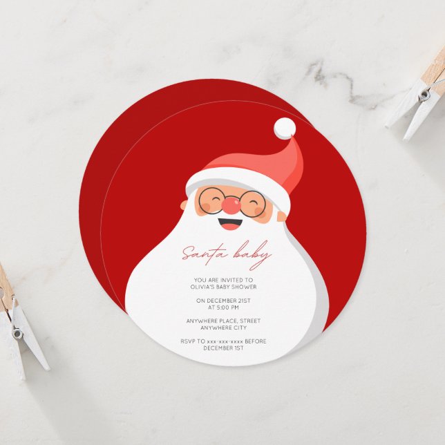 Elegant Santa baby Christmas baby shower Invitation (Front/Back In Situ)