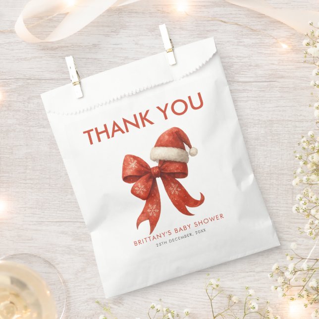 Elegant Santa Baby Shower Red Bow Christmas Favour Bags (Clipped)