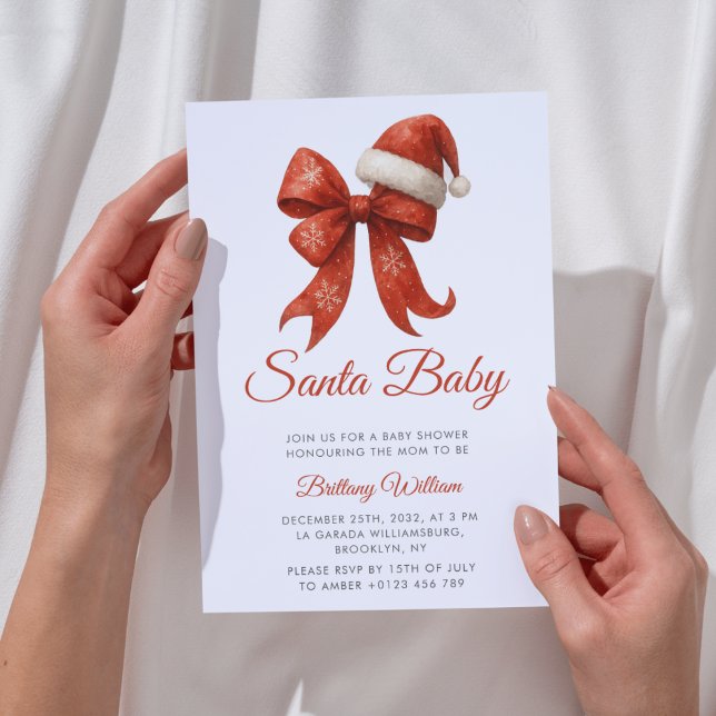 Elegant Santa Baby Shower Red Bow Christmas Invitation (Creator Uploaded)
