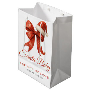 Elegant Santa Baby Shower Red Bow Christmas Medium Gift Bag