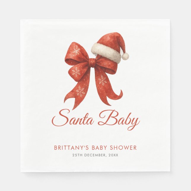 Elegant Santa Baby Shower Red Bow Christmas Napkin (Front)